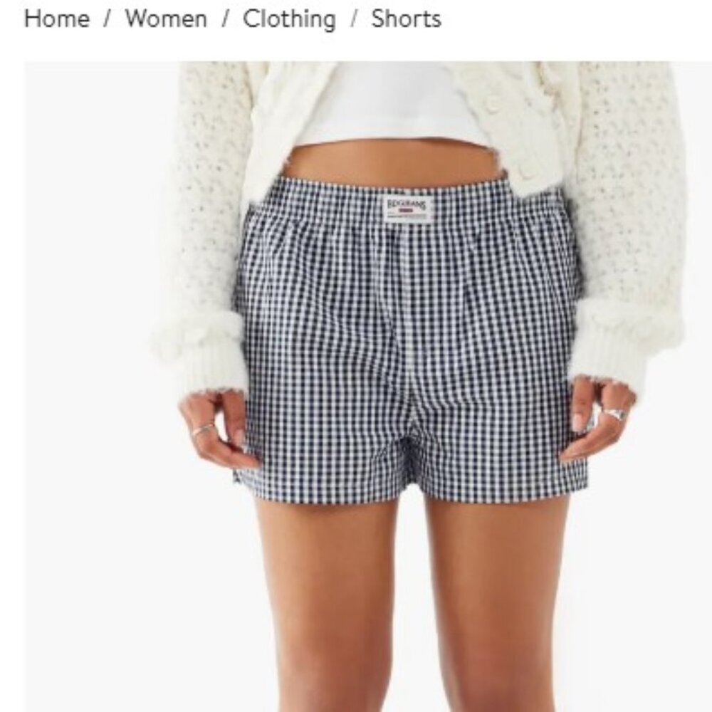 BDG Urban Outfitters Gingham Boxer Shorts Blue White Size Small